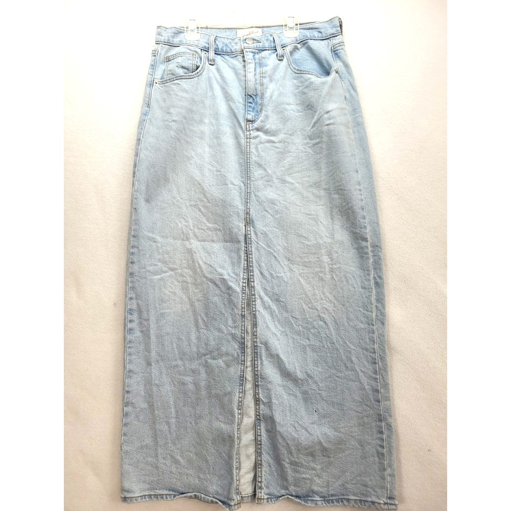 High Waist A Line Denim Maxi Skirt Front Slit Sz 10‎ Cowgirl Couture Rodeo